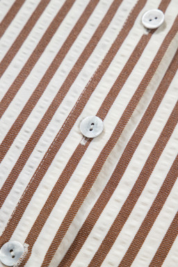 Brown Stripe Knot Waist Puff Sleeve Button Down Mini Shirt Dress