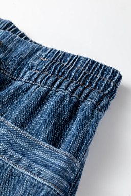 Blue Stripe Contrasted Drawstring Pocketed Loose Jeans