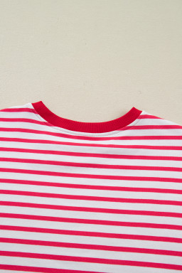 Red Stripe Drop Shoulder Half Sleeve T Shirt
