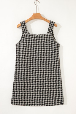 Khaki Houndstooth Print V Neck Sleeveless Mini Dress