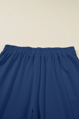 Sail Blue Plus Size Elastic Waist Asymmetrical Hem Loose Capris Pants