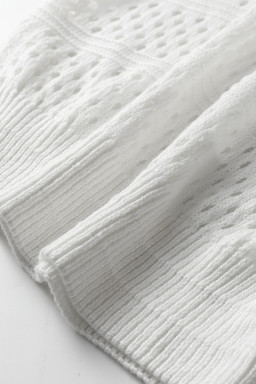 White Hollow Out Knit Round Neck Dolman Sweater