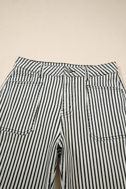 Black Stripe Patch Pocket High Waist Shift Denim Jeans