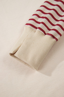 Red Stripe Sleeve Patchwork Casual Knit Top