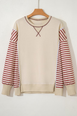 Red Stripe Sleeve Patchwork Casual Knit Top