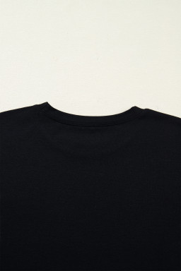 Black Floral Patchwork Short Sleeve T Shirt Loose Maxi Dress