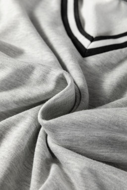 Light Grey Striped Trim V Neck Long Sleeve Preppy T Shirt Dress