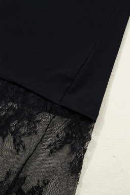 Black Floral Patchwork Short Sleeve T Shirt Loose Maxi Dress