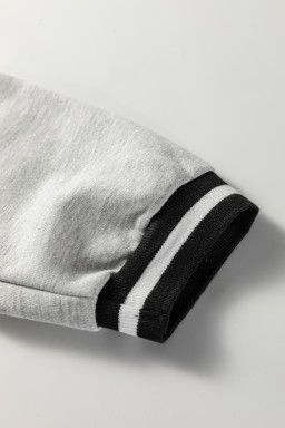 Light Grey Striped Trim V Neck Long Sleeve Preppy T Shirt Dress