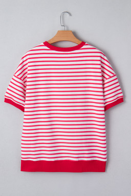 Red Stripe Drop Shoulder Half Sleeve T Shirt
