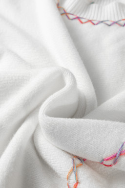 White Rainbow Stitching Balloon Sleeve Relaxed Sweater