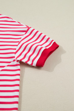 Red Stripe Drop Shoulder Half Sleeve T Shirt