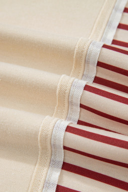 Red Stripe Sleeve Patchwork Casual Knit Top