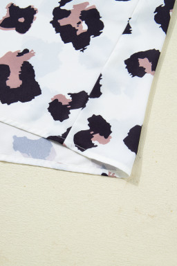 Khaki Leopard Print Contrast V Neck Plus Size Shift Mini Dress