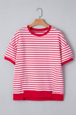 Red Stripe Drop Shoulder Half Sleeve T Shirt