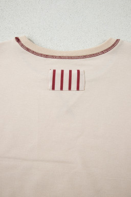 Red Stripe Sleeve Patchwork Casual Knit Top