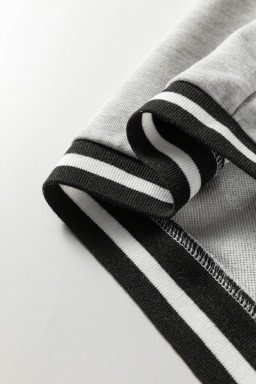 Light Grey Striped Trim V Neck Long Sleeve Preppy T Shirt Dress