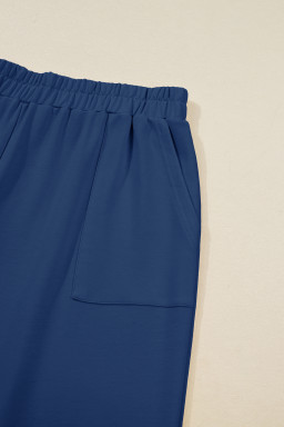 Sail Blue Plus Size Elastic Waist Asymmetrical Hem Loose Capris Pants