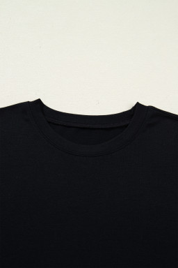 Black Floral Patchwork Short Sleeve T Shirt Loose Maxi Dress