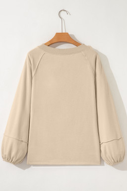 Beige Solid Color Raw Seam Patchwork Baggy Sweatshirt