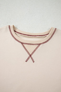 Red Stripe Sleeve Patchwork Casual Knit Top