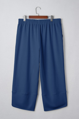 Sail Blue Plus Size Elastic Waist Asymmetrical Hem Loose Capris Pants