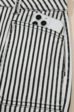 Black Stripe Patch Pocket High Waist Shift Denim Jeans