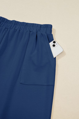 Sail Blue Plus Size Elastic Waist Asymmetrical Hem Loose Capris Pants