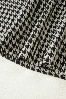 Khaki Houndstooth Print V Neck Sleeveless Mini Dress