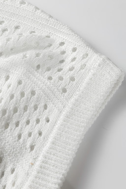 White Hollow Out Knit Round Neck Dolman Sweater