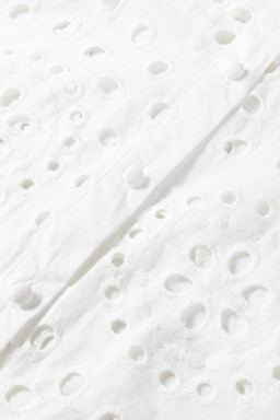 White Eyelet Embroidered Puff Sleeve Crop Shirt