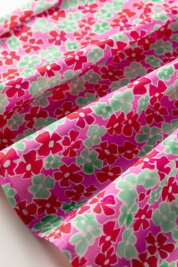 Rose Blooms Floral Collared V Neck Short Puff Sleeve Blouse Top