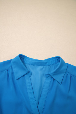 Blue Half Buttons Collared Elastic Waist Sleeveless Shirt Dress