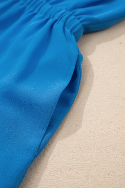 Blue Half Buttons Collared Elastic Waist Sleeveless Shirt Dress