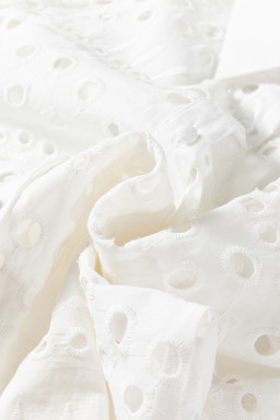 White Eyelet Embroidered Puff Sleeve Crop Shirt