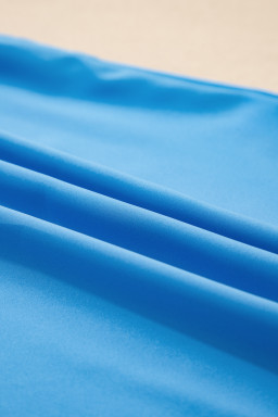 Blue Half Buttons Collared Elastic Waist Sleeveless Shirt Dress