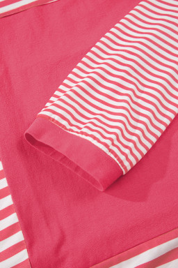 Pink Stripe Color Block Patchwork Drop Shoulder Long Sleeve Tunic Top