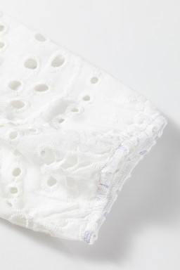 White Eyelet Embroidered Puff Sleeve Crop Shirt