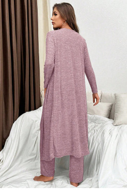 Delicacy 3pcs V Neck T Shirt Ribbon Knot Pants Open Duster 3pcs Lounge Set
