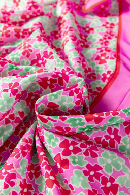 Rose Blooms Floral Collared V Neck Short Puff Sleeve Blouse Top