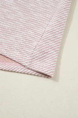 Light Pink Twilled Print Lace Trim Ruffled Short Sleeve Blouse