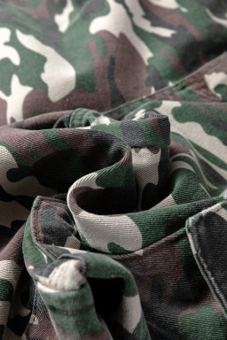 Green Camo Denim Cargo Wide Leg Pants