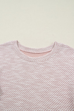 Light Pink Twilled Print Lace Trim Ruffled Short Sleeve Blouse