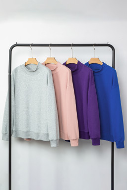 Dark Blue Solid Color Oversized Mock Neck Sweatshirt