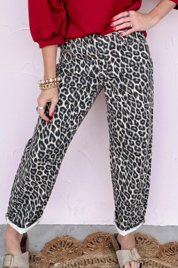 Black Leopard Print Barrel Jeans
