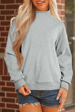 Gray Solid Color Oversized Mock Neck Sweatshirt