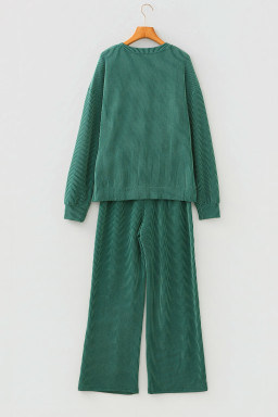 Dark Green MERRY Corded Long Sleeve Top and Pockets Pants Set