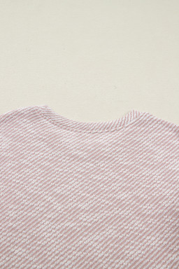 Light Pink Twilled Print Lace Trim Ruffled Short Sleeve Blouse