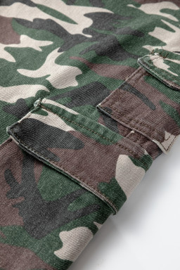 Green Camo Denim Cargo Wide Leg Pants