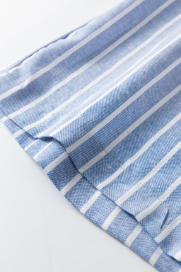 Sky Blue Stripe Buttoned Detail Loose Casual Pants